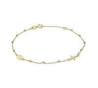 MIORE Bracciale in Oro Giallo 9 Carati 375, Rosario, Croce d'Oro con Grani e Pendenti, Catena Forzatina da 18 cm con Chiusura a Molla