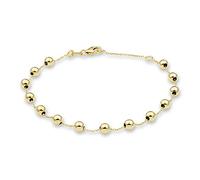 MIORE Bracciale Rosario in Oro Giallo 9 Carati 375, Braccialetto con Grani, Catena Forzatina e 14 Palline 4x4 mm, lungo 18.5 cm con Chiusura a Molla