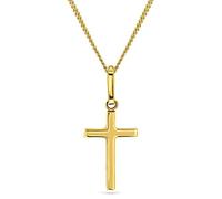 MIORE Catena con Croce Oro Giallo Lucido, Vero Oro 9KT 375, Croce Pendente in Oro Lucido - Collana e Ciondolo in oro anallergico. La Catenina è lunga Cm. 45.
