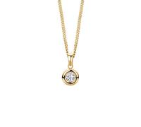 MIORE - Collana Punto Luce Donna in Oro Giallo con Zircone, Vero Oro 9KT 375, Pendente con Zircone con Catena Cm. 45 Oro 9KT, Gioiello Anallergico.