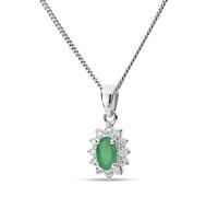 MIORE collana a grappolo con diamanti e smeraldo in oro bianco 9 carati 375 Pendente con 12 diamanti naturali 0,07 carati e smeraldo verde ovale 0,20 carati, catena 45 cm