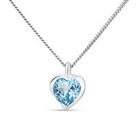 Miore collana con cuore di topazio blu in oro bianco 9 carati 375 ciondolo a forma di cuore di topazio blu da 0,99 carati e catena di 45 cm