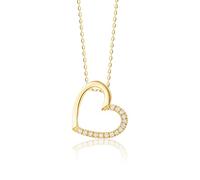 MIORE Collana con Cuore Oro Giallo e Diamanti Naturali, Vero Oro 9KT 375, Catenina con Pendente a Cuore Lucido e fila di Brillanti - Ciondolo con Catena anallergica. La Catenina è lunga Cm. 45.