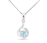 MIORE collana con diamanti e topazi a forma di cuore in oro bianco 9 carati 375 Pendente con 6 diamanti taglio brillante 0,03 carati e topazio blu a forma di cuore 0,31 carati, lunghezza catena 45 cm
