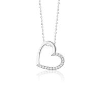 MIORE Collana cuore con diamanti 0,10 ct in oro bianco 9 carati 375, lunghezza 45 cm