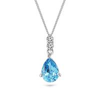 MIORE collana da donna 9 ct in oro bianco 375 con pendente in gemma piriforme e diamante naturale 0.06