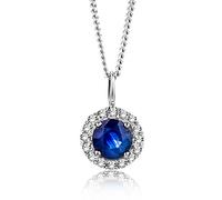 MIORE Collana da donna in oro bianco 9 kt (375) con zaffiro 0,34 carati e diamanti 0,05 ct ciondolo su catena barbazzale 45 cm, Oro Bianco, Diamanti, Zaffiro