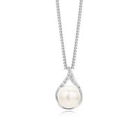 MIORE Collana Donna Argento, Catena con Ciondolo di Perla Coltivata d'Acqua Dolce e Zirconi in Argento 925. Catenina Grumetta Lunga Cm 45. Pendente Donna anallergico.