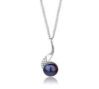 Miore Collana Donna Argento, Catena con Ciondolo di Perla Grigia Coltivata d'Acqua Dolce e Zirconi in Argento 925. Catenina Grumetta Lunga Cm 45. Pendente Donna anallergico.