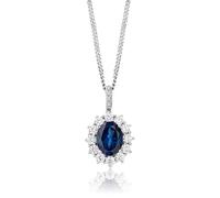 MIORE Collana Donna Argento, Catena con Ciondolo Ovale di Zaffiro e Diamanti Naturali in Argento Sterling 925. Ciondolo Kate Middleton con Zaffiro Catenina Grumetta Cm 45.