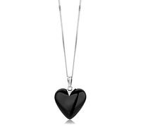 Miore Collana Donna con Catena, Cuore Agata Nera con Diamante taglio Brillante Oro Bianco 9 Kt / 375 Catenina Cm 45