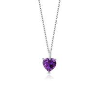 Miore Collana Donna con Catena, Cuore Ametista Oro Bianco 9 Kt / 375 Catenina Cm 45