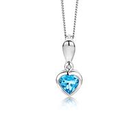 Miore Collana Donna con Catena, Cuore Topazio Blu con Diamante taglio Brillante Oro Bianco 9 Kt / 375 Catenina Cm 45
