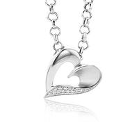 Miore Collana Donna con Catena, Cuore Zirconi taglio brillante Argento 925 Catenina Cm 45
