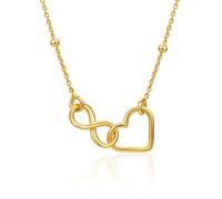 MIORE Collana Donna con Catena da 46 cm in Argento 925 Placcato Oro 18 Carati, Ciondolo Cuore e Infinito Intrecciati, Anallergica, Made in Italy, Confezionata in un Elegante Portagioie