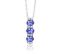 Miore Collana Donna con Catena, Tanzanite Diamanti taglio Brillante ct 0.05 Oro Bianco 9 Kt / 375 Catenina Cm 45