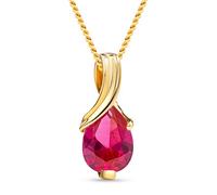 MIORE-Collana Donna con Ovale di Rubino. Ciondolo Oro Giallo 14KT 585-Catena in Argento 925 Placcata Oro 18KT Cm. 45 - Gioiello Anallergico