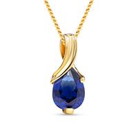 MIORE-Collana Donna con Ovale di Zaffiro. Ciondolo Oro Giallo 14KT 585-Catena in Argento 925 Placcata Oro 18KT Cm. 45 - Gioiello Anallergico