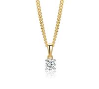 MIORE Collana Donna con Pendente di Diamante in Oro Giallo Massiccio 375 da 9K con Catenina in Argento Placcato Oro 18K Lunga 45cm- Collana con Pendente in Diamante 0.25ct con Custodia Portagioie