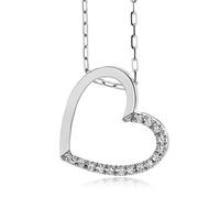 Miore Collana Donna Cuore con Catena, Diamanti taglio Brillante ct 0.10 Argento 925 Catenina Cm 45