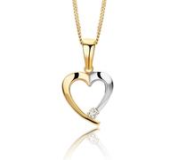 MIORE - Collana Donna Cuore Oro Bianco Oro Giallo con Zircone, Vero Oro 9KT 375, Pendente Cuore con Catena Cm. 45 Oro 9KT, Gioiello Anallergico.