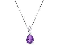 MIORE Collana Donna Oro Bianco 9KT 375, Goccia Ametista Naturale, Catenina Cm. 45 con Pendente, Ciondolo Catena anallergici, In un Elegante Portagioie