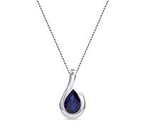 MIORE - Collana Donna Oro Bianco 9KT 375 - Goccia di Zaffiro. Catenina con Pendente - Ciondolo con Catena anallergica. Catenina Cm. 45.