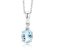 MIORE - Collana Donna Oro Bianco 9KT 375 - Ovale di Acquamarina Naturale - Diamante Naturale. Catenina Cm. 45 con Pendente - Ciondolo e Catena anallergici.