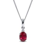 MIORE Collana Donna Oro Bianco 9KT 375, Ovale di Rubino Diamante Naturale, Catenina Cm. 45 con Pendente, Ciondolo con Catena anallergico in un Elegante Portagioie