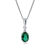 MIORE Collana Donna Oro Bianco 9KT 375, Ovale di Smeraldo Diamante Naturale, Catenina Cm. 45 con Pendente, Ciondolo con Catena anallergico in un Elegante Portagioie