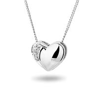MIORE - Collana Donna Oro Bianco Vero 18KT 750 - Diamanti Naturali, Ciondolo Cuore Pendente con Catena, Collana anallergica Catenina lunga Cm. 45