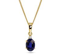 MIORE Collana Donna Oro Giallo 9KT 375, Ovale di Zaffiro Diamante Naturale, Catenina Cm. 45 con Pendente, Ciondolo con Catena anallergico in un Elegante Portagioie