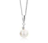 Miore Collana Donna Perla di fiume con Catena, con Diamante taglio Brillante Oro Bianco 9 Kt / 375 Catenina Cm 45