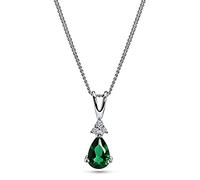Miore Collana Donna Smeraldo con Diamanti taglio Brillante Oro Bianco 9 Kt / 375 con Catena, Catenina Cm 45