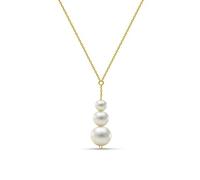 MIORE Collana in oro giallo 585 14 kt con 3 perle d'acqua dolce bianche da donna, lunghezza 450 mm
