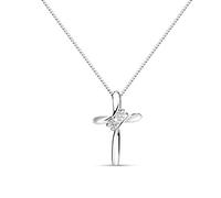 Miore - Gioiello da donna con diamante 0,05 kt, collana con ciondolo a croce con brillante e catena in oro giallo, oro bianco 9 carati, oro 375, Oro, Diamante