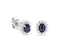 Miore orecchini a grappolo con diamanti e zaffiri in oro bianco 9 carati 375 24 diamanti naturali 0,09 carati e 2 zaffiri blu ovali 0,33 carati Orecchini a perno 7 x 6 mm