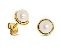 Miore Orecchini a perno da donna, in oro giallo 14 kt (585), 7 mm, Oro, Perla