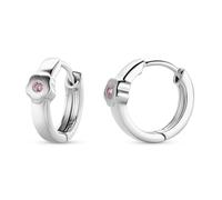 Miore Orecchini Cerchio Bambina con Zirconi Brillanti in Argento Sterling 925, Orecchini Piccoli a lobo anallergici con Zirconi. Chiusura con perno passante e scatto.