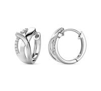 Miore Orecchini Cerchio Donna con Zirconi Brillanti in Argento 925, Orecchino Cerchi Classici a lobo anallergici con Zirconi. Chiusura con perno passante e scatto.