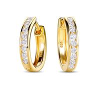 Miore Orecchini Cerchio Donna con Zirconi Brillanti in Argento 925 Placcato Oro Giallo 18K 750, Orecchino Cerchi Classici a lobo anallergici con Zirconi. Chiusura con perno passante e scatto.
