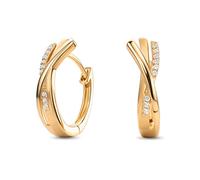 Miore Orecchini Cerchio Donna con Zirconi Brillanti in Argento 925 Placcato Oro Giallo 18K 750, Orecchino Cerchi a lobo anallergici con Zirconi. Chiusura con perno passante e scatto.