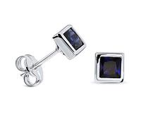 Miore Orecchini da Donna con Pietra Quadrata 9ct 375 oro bianco con Zaffiro Blu