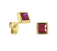 Miore Orecchini da Donna con Pietra Quadrata 9ct 375 oro giallo con Rubino Rosso