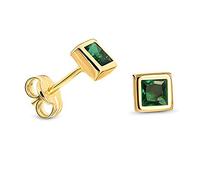 Miore Orecchini da Donna con Pietra Quadrata 9ct 375 oro giallo con Smeraldo Verde