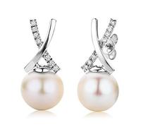 Miore Orecchini da donna in oro bianco/oro giallo 18 kt 750 con perle d'acqua dolce da 8.5-9.0 mm e diamanti a taglio brillante da 1,47 ct - 19 x 9 mm (Oro bianco)