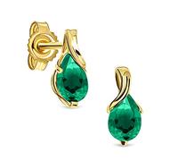 Miore orecchini da donna in oro giallo 14 kt 585 con pera verde smeraldo