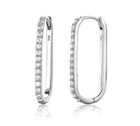 Miore Orecchini Donna Argento, Orecchino cerchio Ovale in Argento 925 e fila di Zirconi Brillanti. Orecchino Classico anallergico con perno scatto.