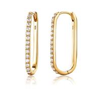 Miore Orecchini Donna Argento Placcati Oro Giallo 18KT, Orecchini cerchio Ovale in Argento 925 e fila di Zirconi. Orecchino Classico anallergico.