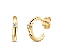 Miore Orecchini Donna Argento Placcati Oro Giallo 18KT, Orecchino cerchio in Argento 925 e 2 Zirconi solitari. Orecchino Classico a Lobo anallergico.